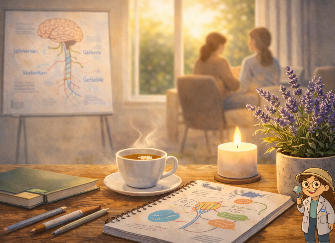 Workshop-Illustration mit Lilly der Schmerzforscherin von Denise Lüdtke - Beratung und Entwicklung, Schmerzmanagement Online-Kurs für Kinder