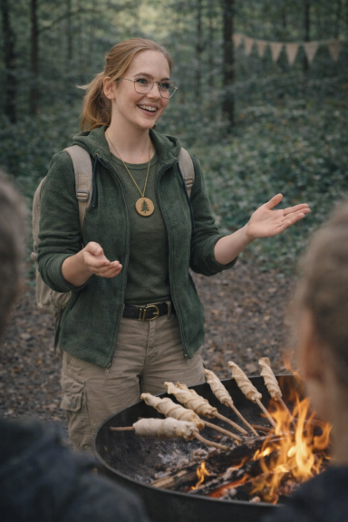Bei einem Event: Denise Lüdtke - Beratung und Entwicklung, an der Feuerschale mit Stockbrot